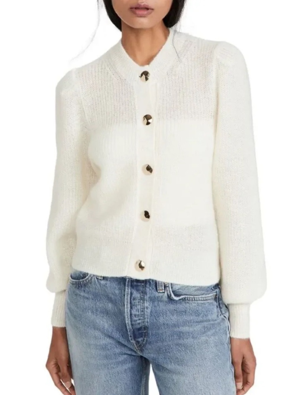 BA&SH Womens Baylor Puff-Sleeved Knit Cardigan Sweater